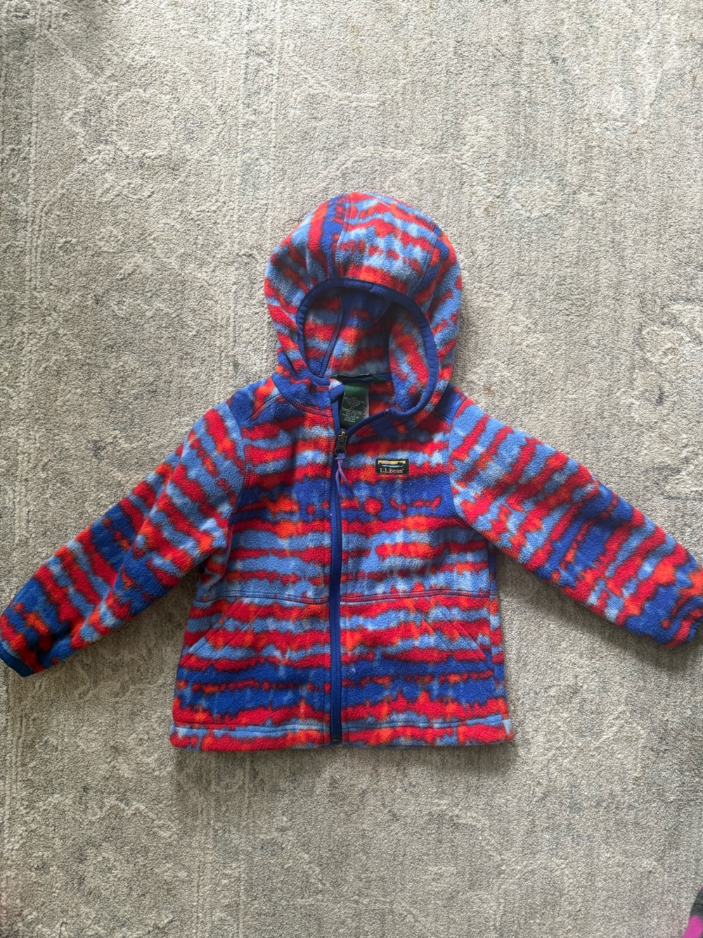L.L. Bean Toddler Hooded Fleece Jacket - Blue & Red Stripe - 3T